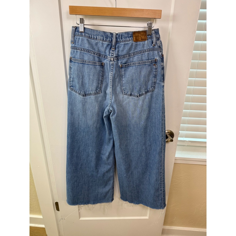 Madewell Wide-Leg Crop Jeans Light Wash Raw Hem High Rise Size 28 - Picture 7 of 8